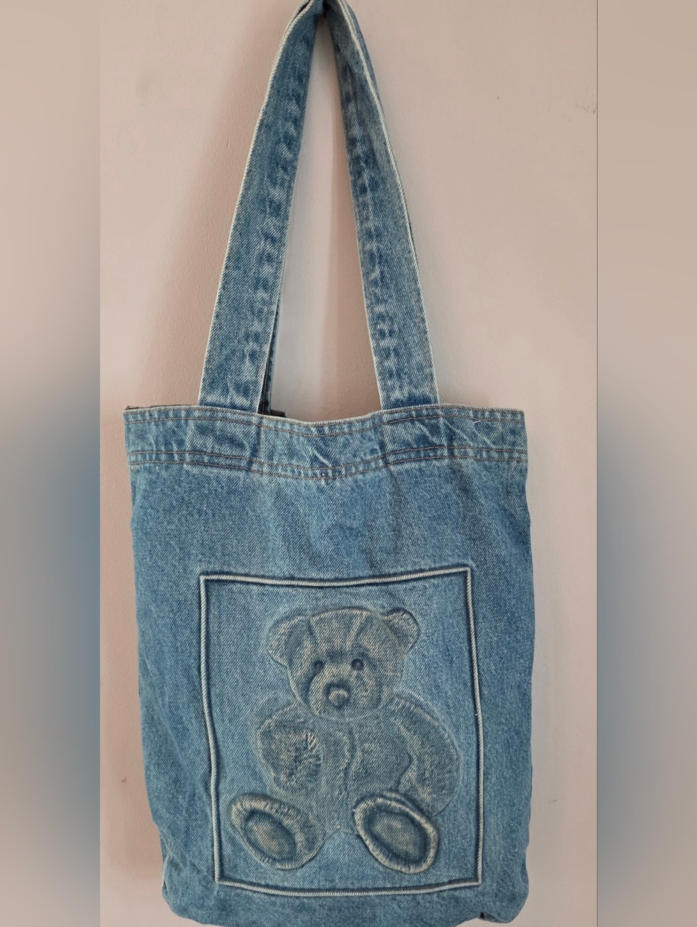 Denim Jean Tote Bag Raised Teddy Bear New NWOT